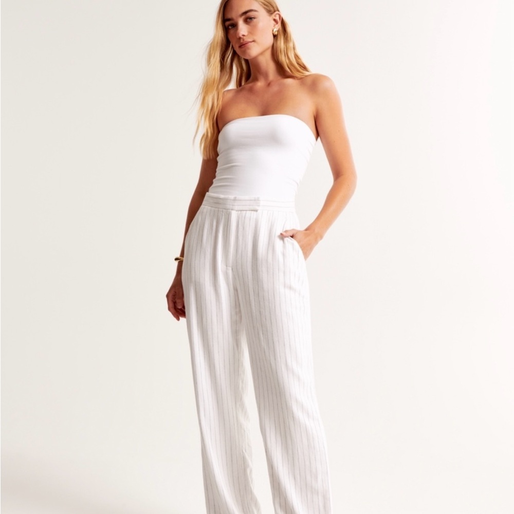 Linen blend tailored straight pants